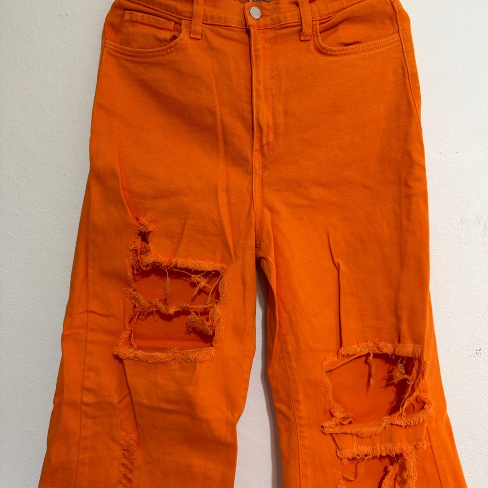 Vibrant Orange Distressed Women Jeans